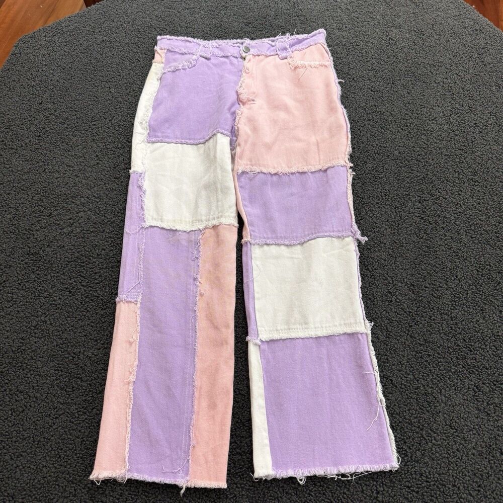 Jaded London Womens Jeans W 32 L 27 Patchwork Boyfriend Fit Frayed Bottom Denim